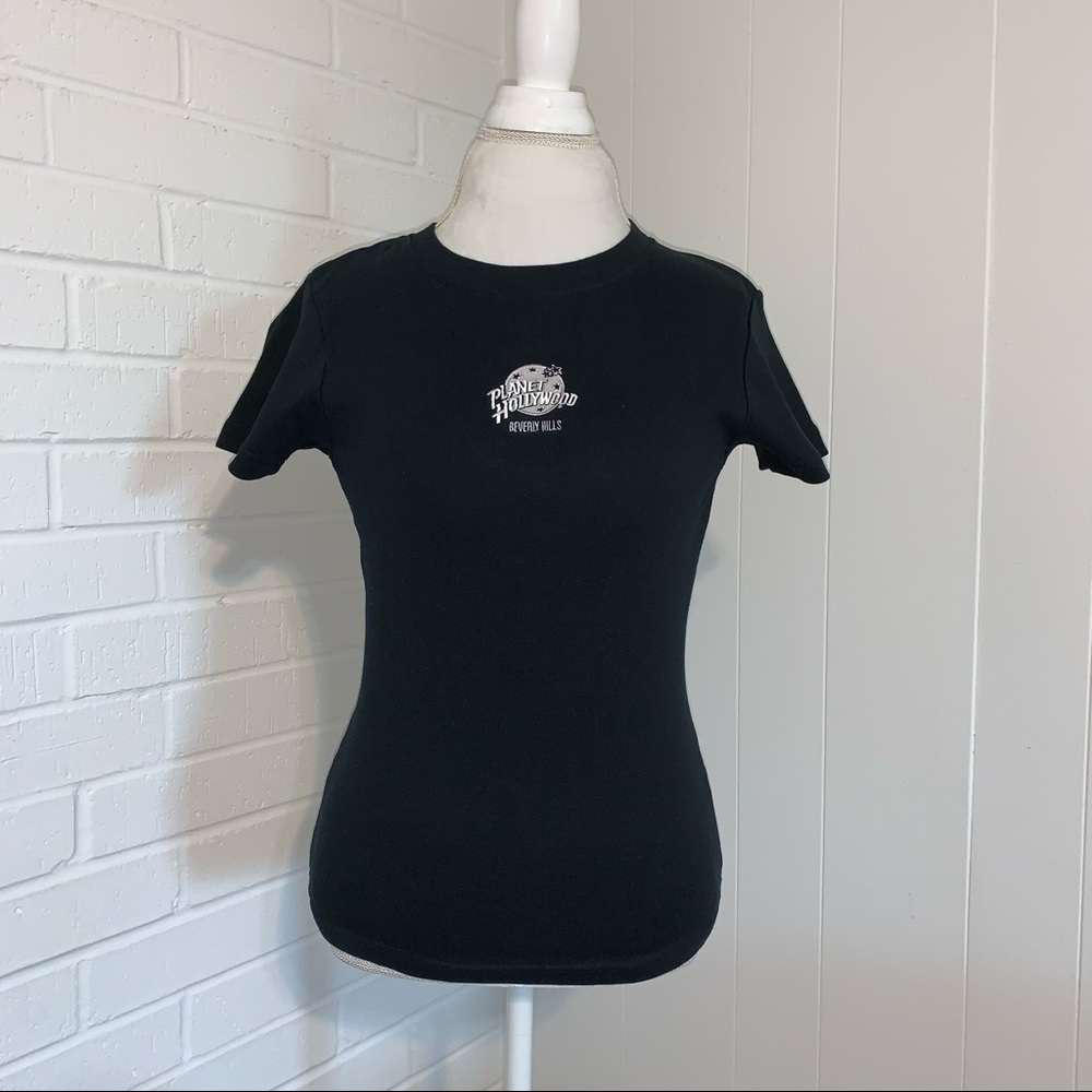 Vtg Planet Hollywood Beverly Hills Black Fitted Tee size L well made